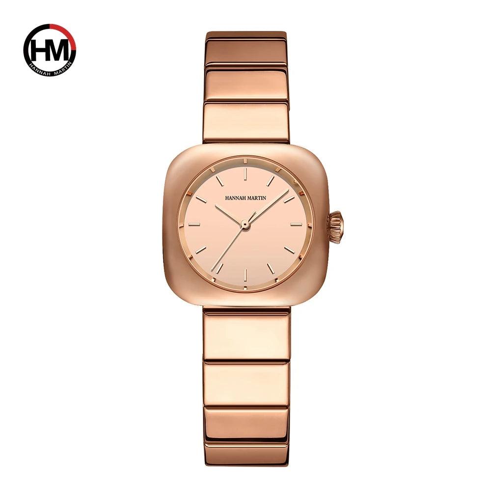 Elegant Minimalist Rose Gold Plated Elliptic Women's Watches,  Square Japanese Movement Casual Fashion Wristwatches