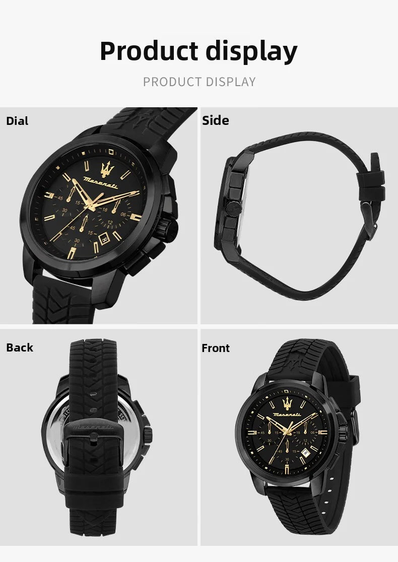 Maserati Luxury Watch Men's Sports Racing Success Series Fashion Multifunction Waterproof Silicone Strap Quartz Watch