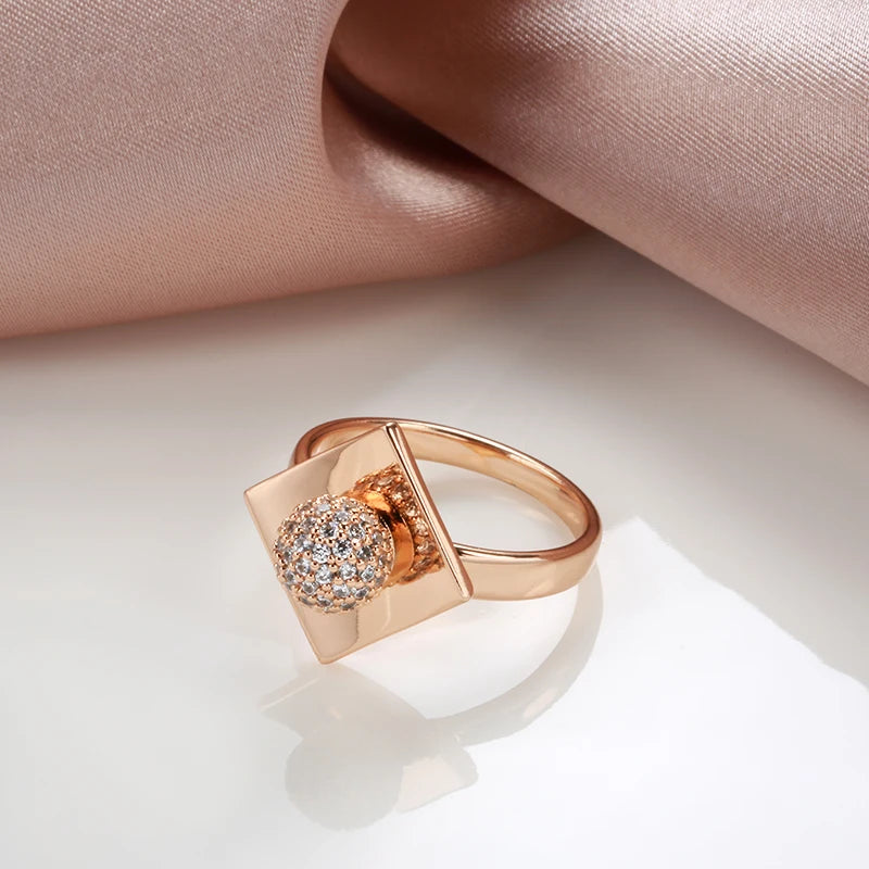 New Filled 14K Rose Gold Unusual Micro Wax Inlay Spherical AAA Zircon Diamonds  Rings For Women - Trendy Jewellery