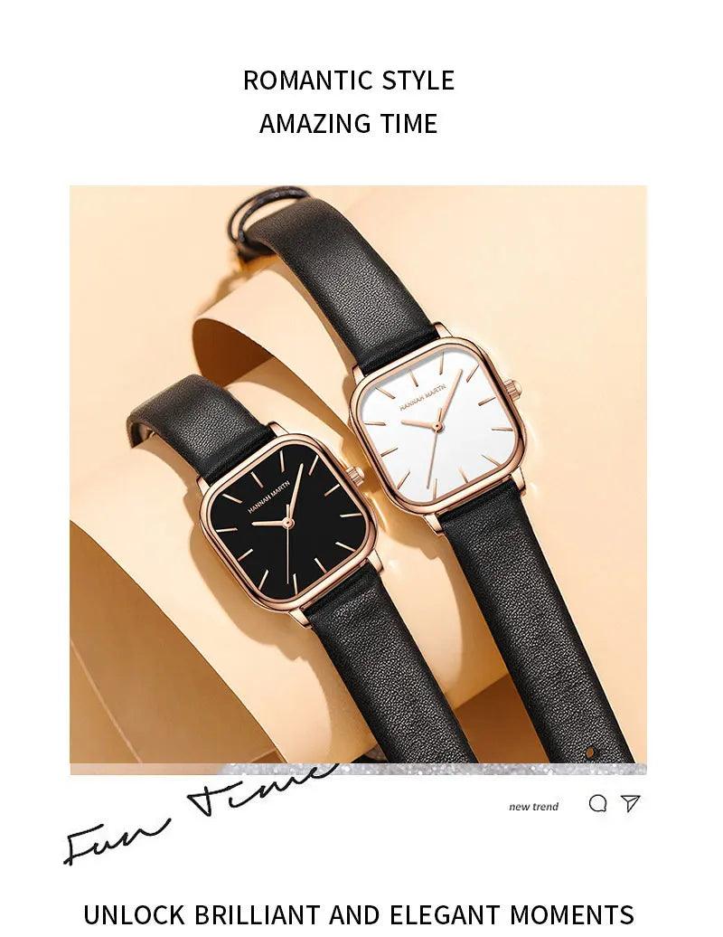 New Arrival Elegant Fashion Leather Square Rose Gold Tone Women Watches 24mm Mini Dial 3Bar Quartz Movement Watches