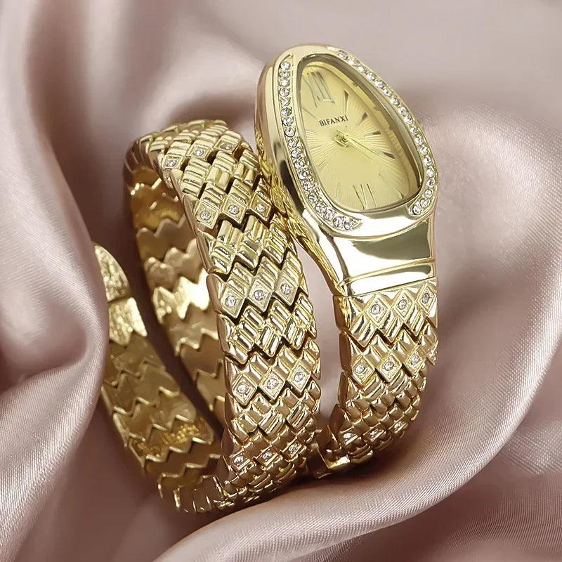 Luxury Snake Watches for Women  Top Brand Stainless Steel Creative Quartz Fashion Lady Dress Jewellery Wristwatches