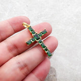 Brand New Gold Plated Cross Green AAA CZ Crystals Pendant 925 Sterling Silver Stylish Fine Jewellery Gift For Woman - The Jewellery Supermarket