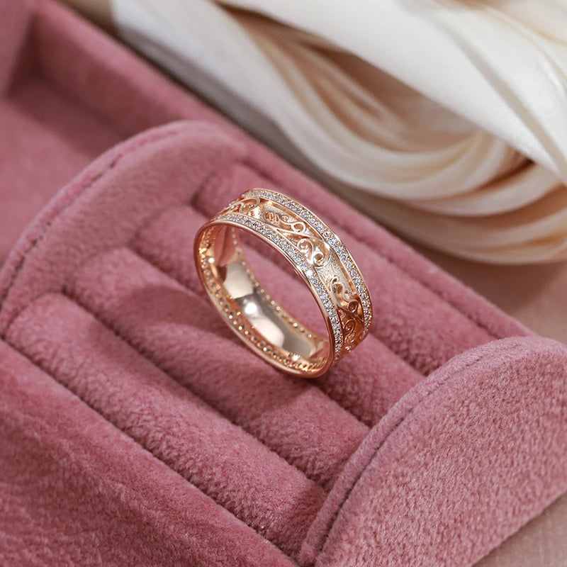 Luxury Rolled 14K Rose Gold Bride Wedding Rings For Women with AAA Zircon Diamonds - Ethnic Fine Jewellery