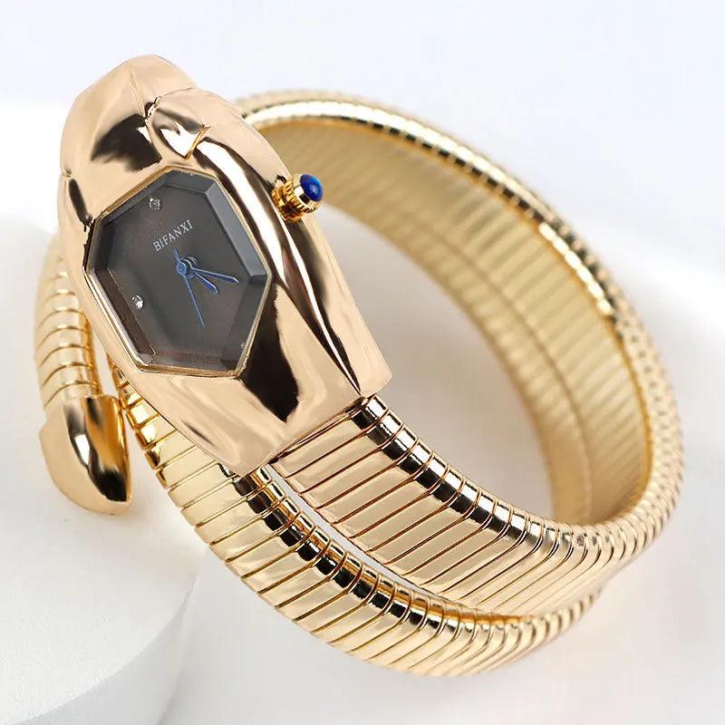 New Luxury Brand Unique Design Dial Snake Shape Zircon Diamonds, Ladies Gold Iced Out Analog Quartz Ladies Watches
