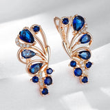 Luxury Elegant Blue Fine Filled 14K Rose Gold AAA Zircon Crystals Flower Drop Earrings - Fashion Jewellery
