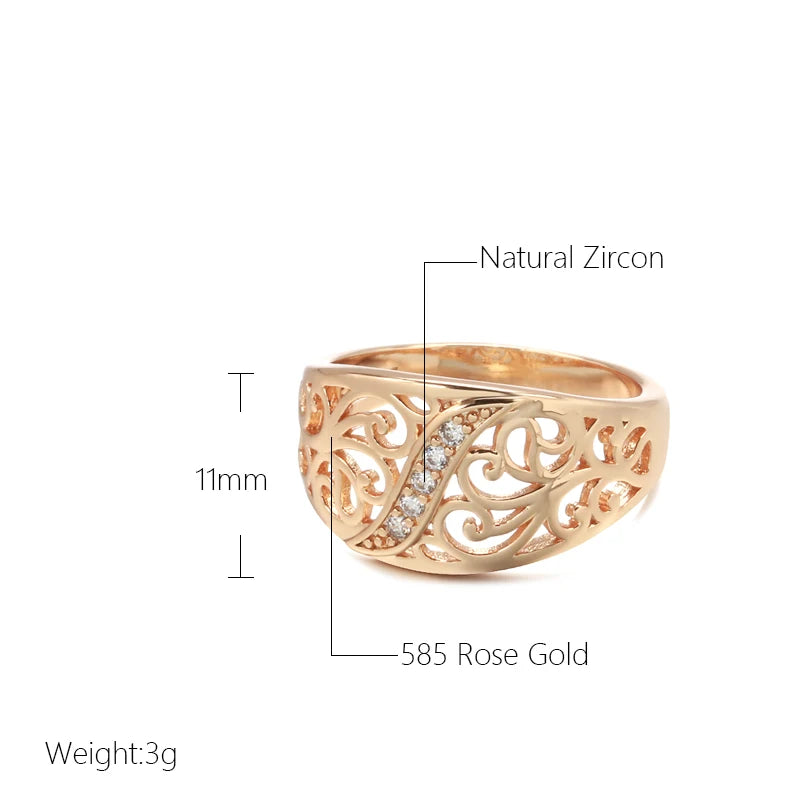 Exquisite Lovely Filled 14K Rose Gold Hollow Cutting AAA Zircon Diamonds Ring - Vintage Style Wedding Jewellery