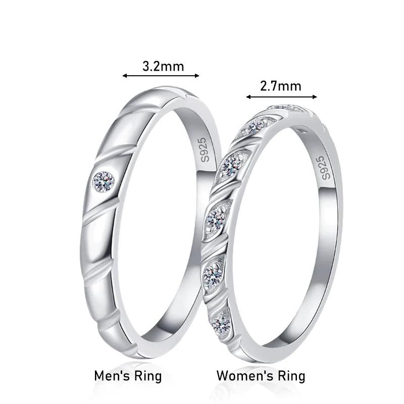Luxury Moissanite Diamonds Couple Wedding Rings - 925 Sterling Silver Fashion Simple Fine Jewellery