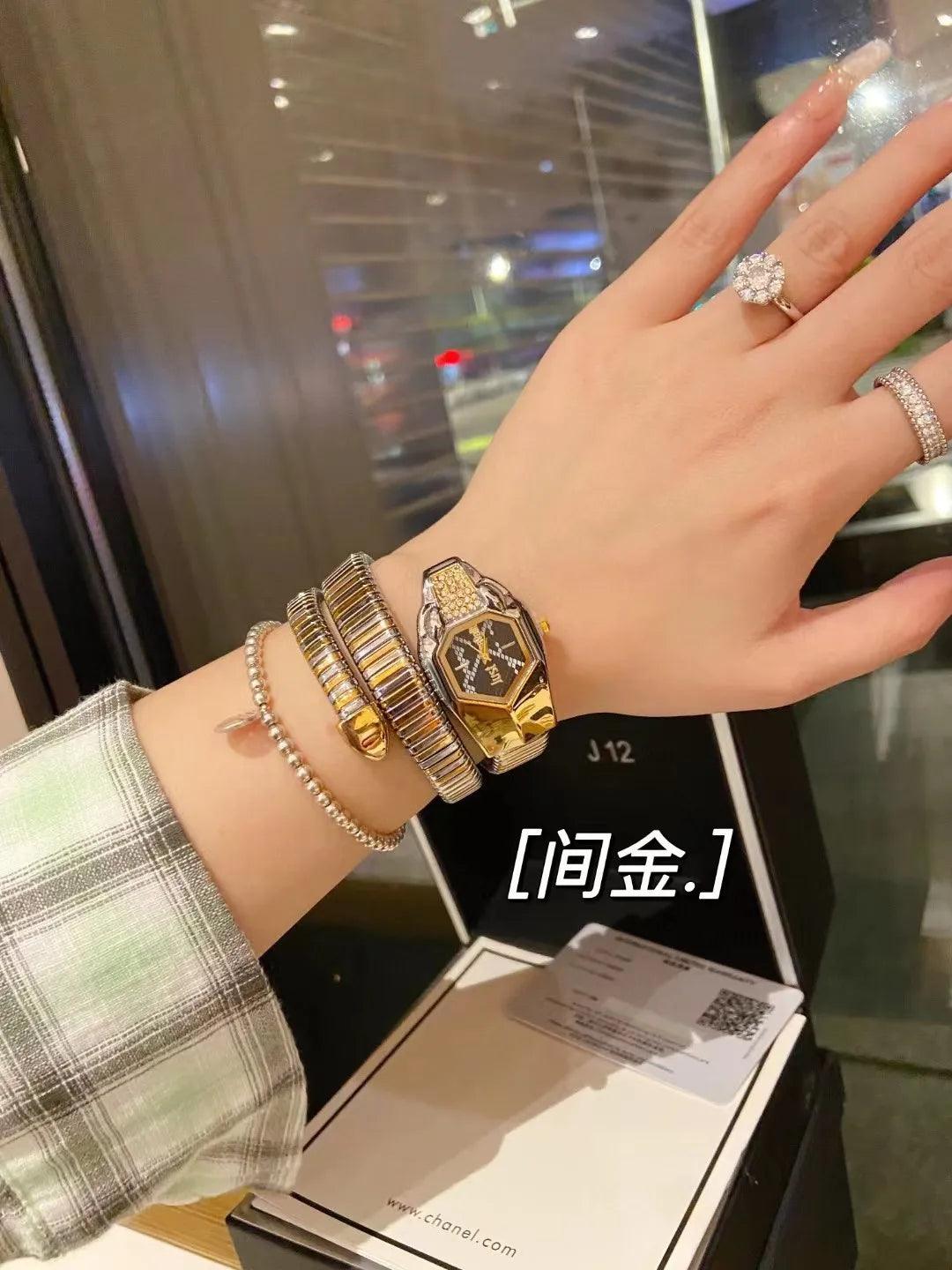 Cavalli Brand Fashion Snake Head Casual High-end Steel Quartz Zircon Diamonds Snake Shape Ladies Watches