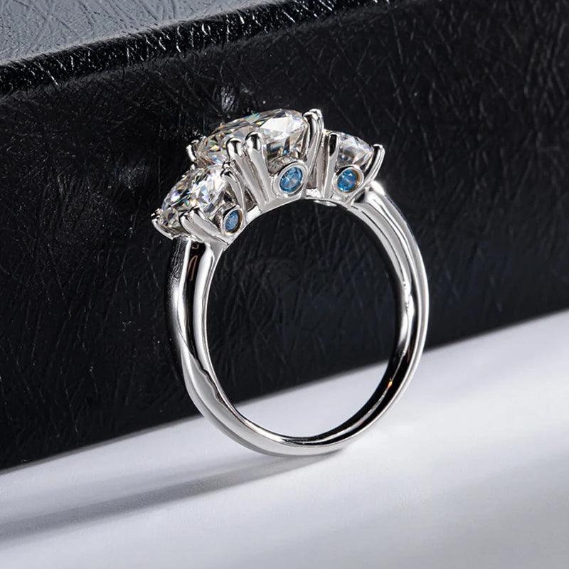 Superb 3 Stones D Colour VVS 5CT Moissanite Diamond Rings For Women Engagement Wedding Silver Certified Jewellery
