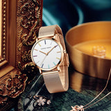 Elegant Luxury Brand Fashion Rosegold Colour Stainless Steel Mesh Strap Japanese Quartz Movement Ladies Watches