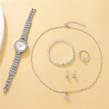 New 6PCS Set Luxury Necklace Earring Rhinestone Fashion Casual Ladies Bracelet Set Watches for Women - - The Jewellery Supermarket