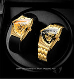 Golden Stainless Steel Waterproof Sport Transparent Triangle Skeleton Mechanical New Mens Wristwatches