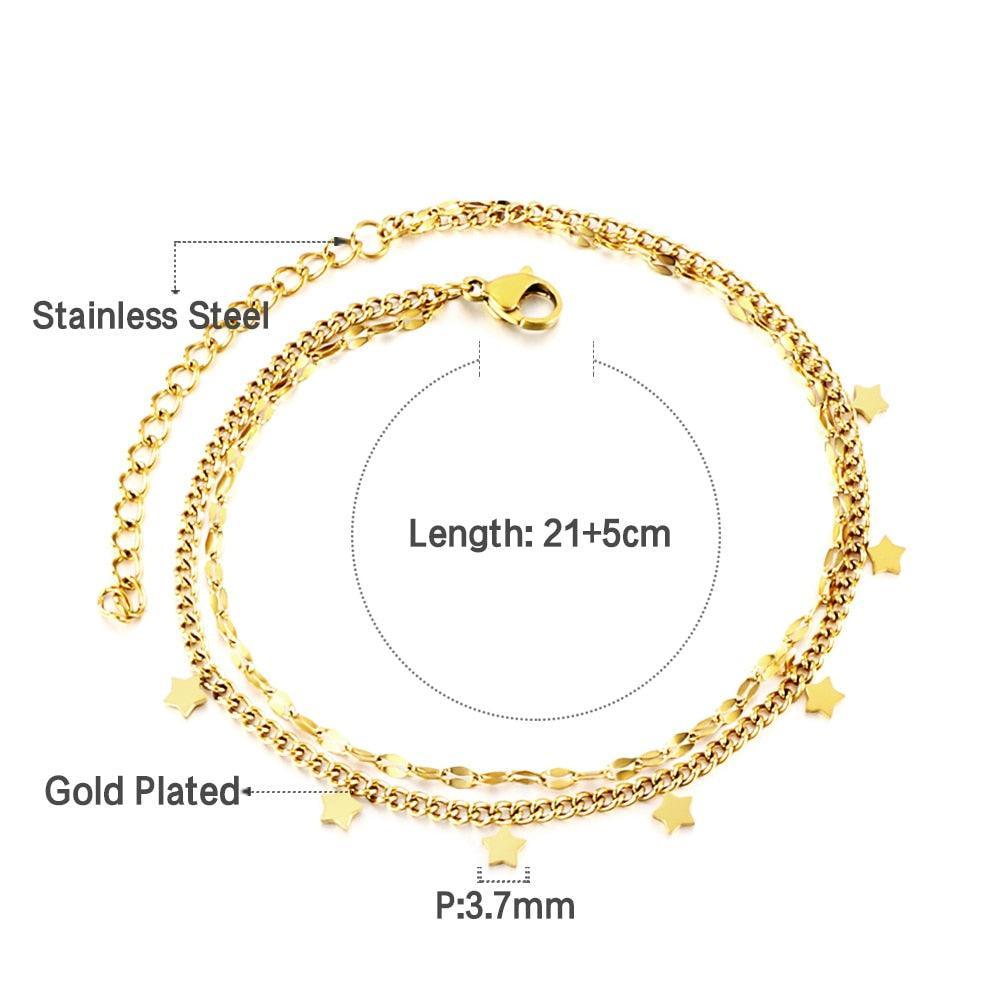 Double Layer Coin Disc Pendant Anklets - Gold Colour Stainless Steel Anti-allergic Rope Chain Jewellery - The Jewellery Supermarket
