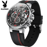 PLAYBOY Casual Quartz Luxury Sports Luminous Waterproof Fashion High-end Silicone Strap Men's Wristwatch