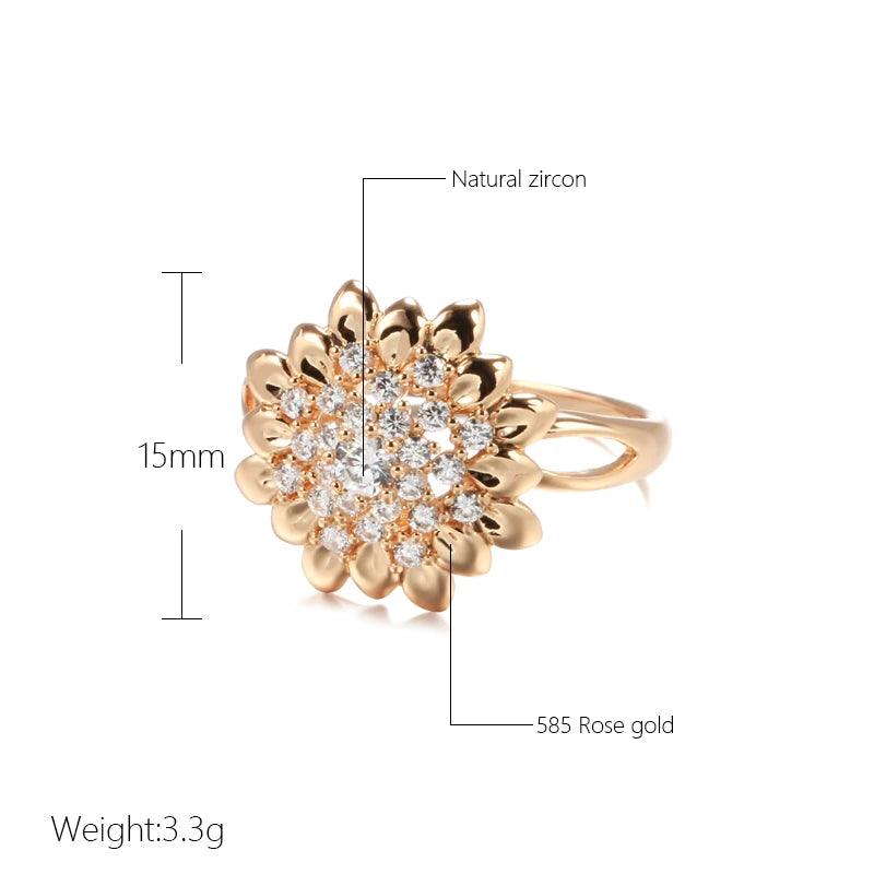 Unusual Vintage Style Flower Big Ring  Filled 14K Rose Gold AAA Zircon Diamonds Fashion Creative  Jewellery Ring