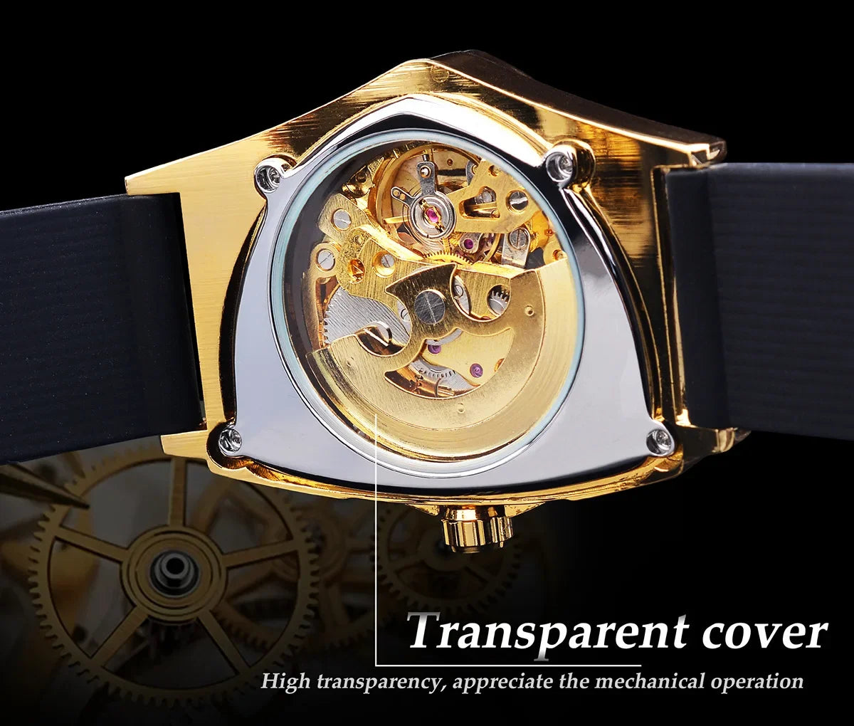 New Men's Waterproof Skeleton Watch Automatic Movement, Luminous Triangle Dial, Sport Silicone Strap Wristwatches