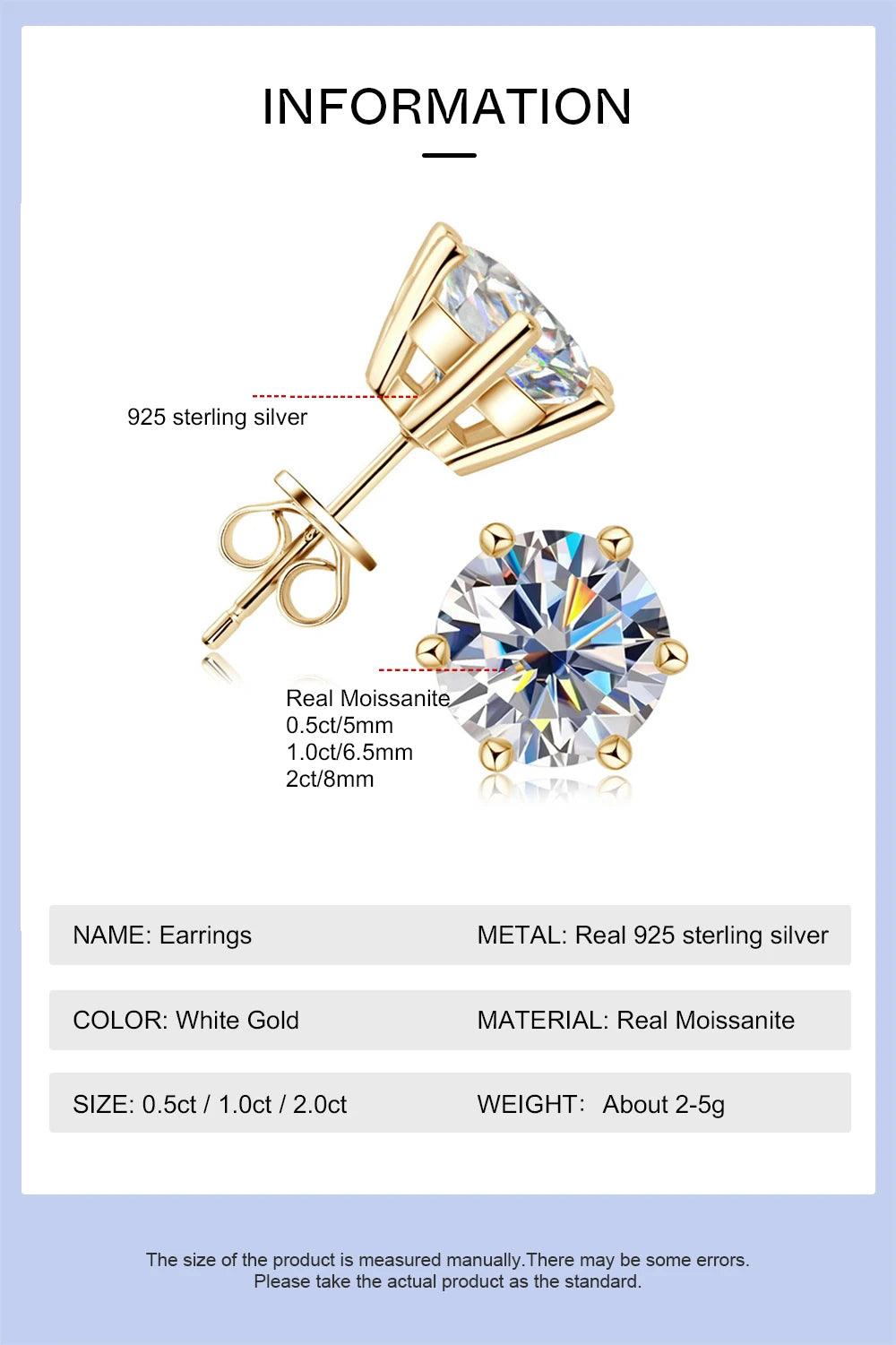 Fantastic 18K Yellow Gold Plated 0.5-2ct Moissanite Diamonds Stud Earrings 925 Silver Luxury Fine Jewellery with GRA - The Jewellery Supermarket