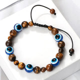 Blue Evil Eye Beaded Charm Bracelets - Natural Cat Eye Stone Opal Adjustable Lucky Yoga Jewellery - The Jewellery Supermarket