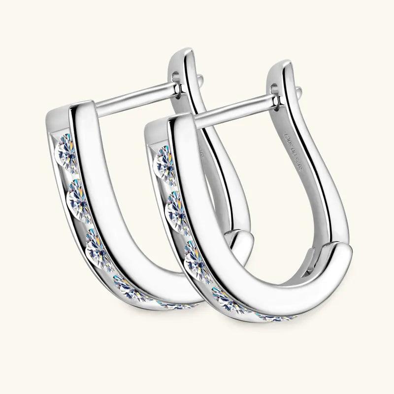 Superb 14KGP 3mm D VVS1 Moissanite Diamonds U-shaped Hoops Geometric Earrings, Silver Engagement Fine Jewellery - The Jewellery Supermarket