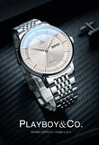 PLAYBOY Casual Simple Automatic Mechanical Men's Watches Original Waterproof Calendar High Quality Watch for Men
