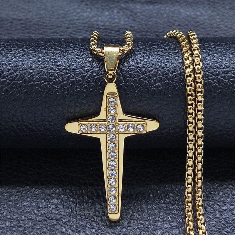 Christian Jesus Cross Religious Necklace - Gold Colour Stainless Steel Religious Pendant Necklaces Chain Jewellery - The Jewellery Supermarket