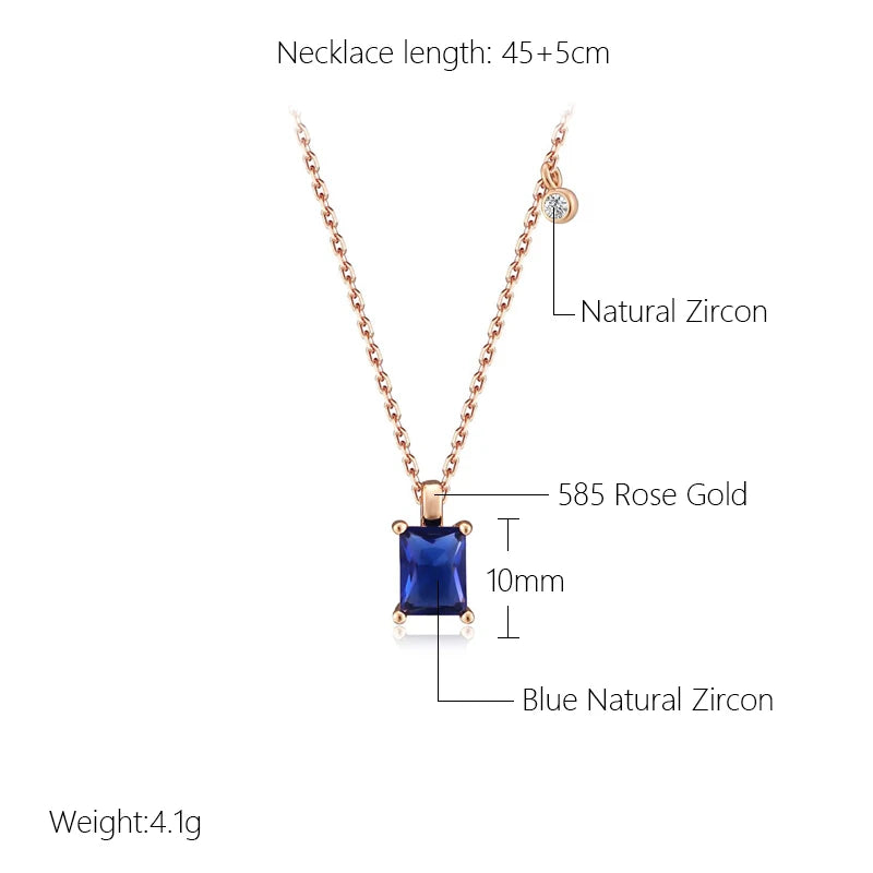 Lovely Square 14K Filled Rose Gold  Blue AAA Zircon Crystal Necklace For Women - Fashion Fine Jewellery