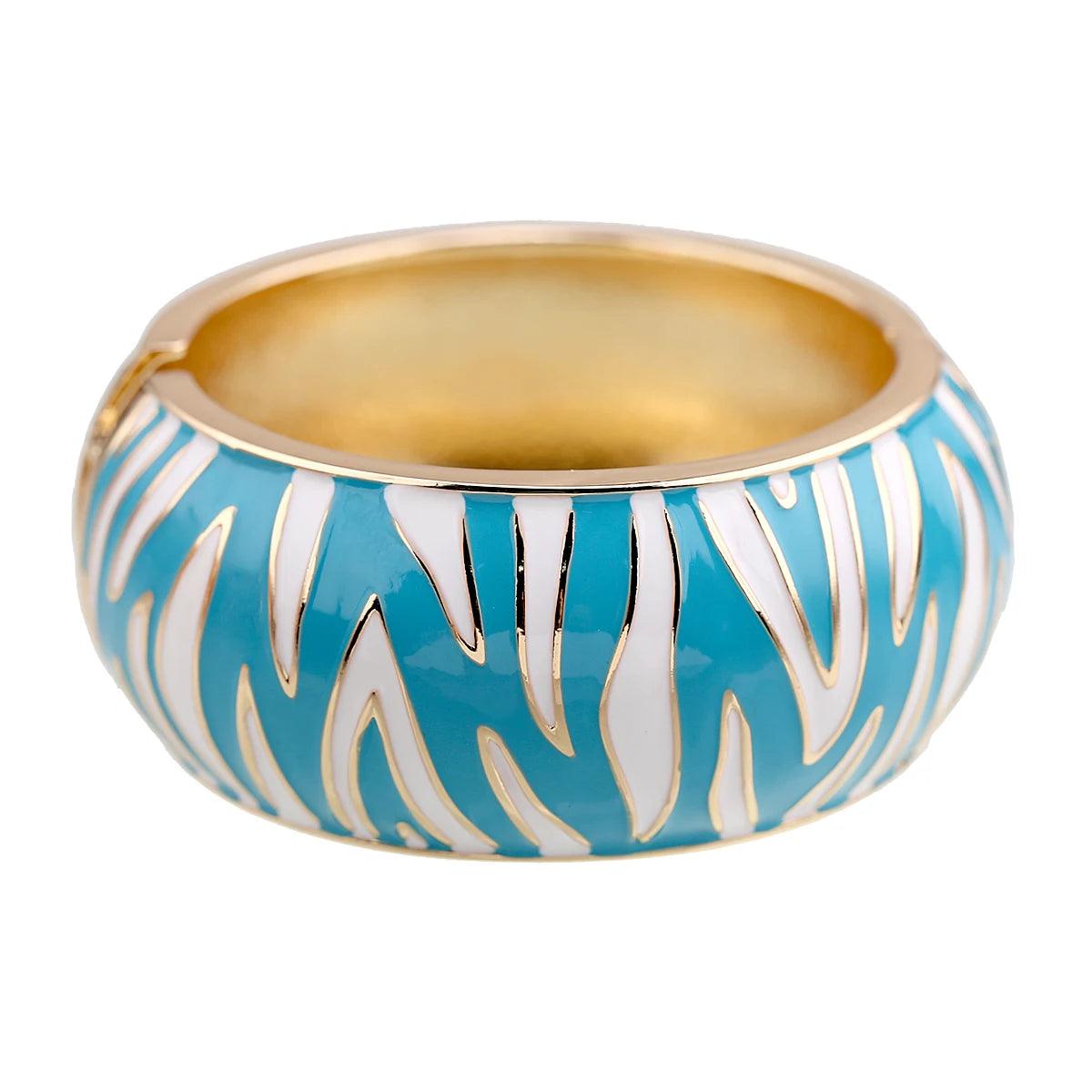 New Lady's Enameled Colorful Wide Cuff Bracelet - Bohemia Stripes Bangle for Women Statement Jewellery - The Jewellery Supermarket