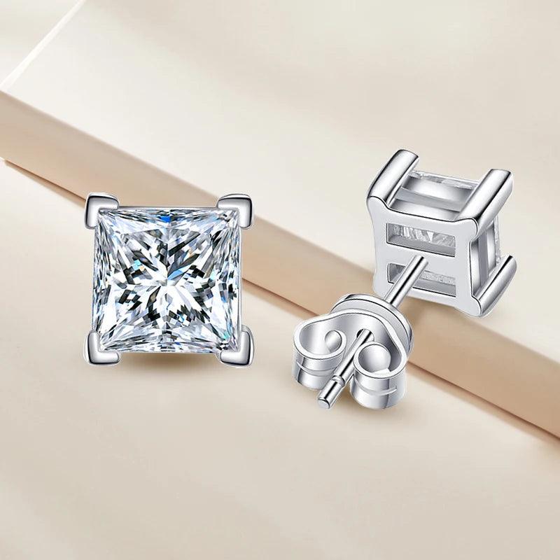Brilliant Princess Cut 1 CT D Colour VVS1 Moissanite Diamonds Stud Earrings For Women Sterling Silver Fine Jewellery - The Jewellery Supermarket