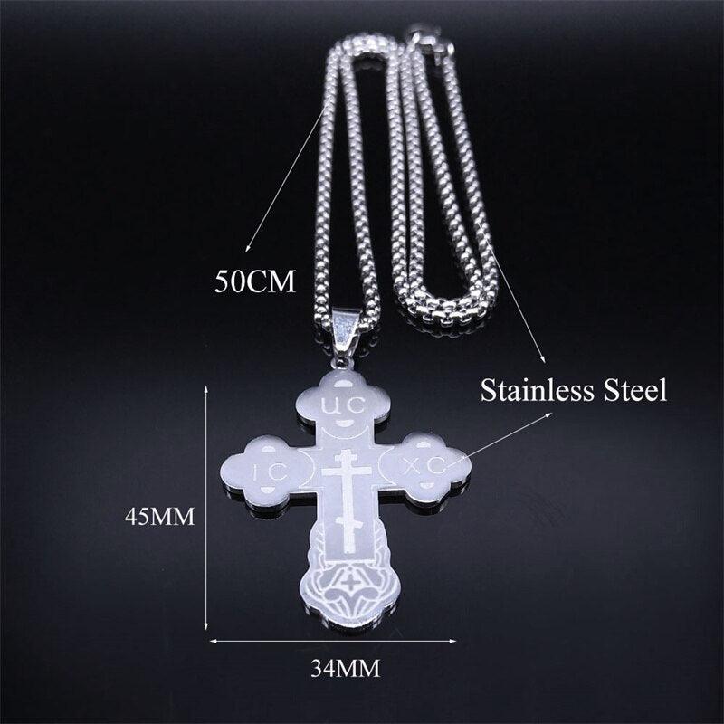 Christian Orthodox Cross Necklace Stainless Steel Jesus Religious Prayer Russian Chain Necklaces - The Jewellery Supermarket
