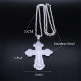 Christian Orthodox Cross Necklace Stainless Steel Jesus Religious Prayer Russian Chain Necklaces - The Jewellery Supermarket