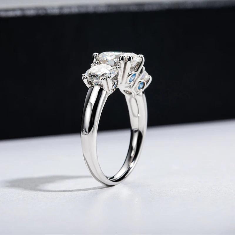 Superb 3 Stones D Colour VVS 5CT Moissanite Diamond Rings For Women Engagement Wedding Silver Certified Jewellery