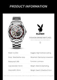 PLAYBOY Brand Skeleton Multifunction Automatic Mechanical Original Stainless Steel Fashion Luxury Watches for Men