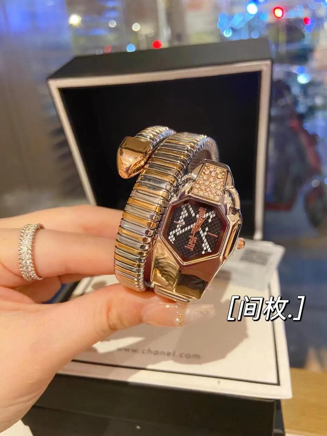 Cavalli Brand Fashion Snake Head Casual High-end Steel Quartz Zircon Diamonds Snake Shape Ladies Watches
