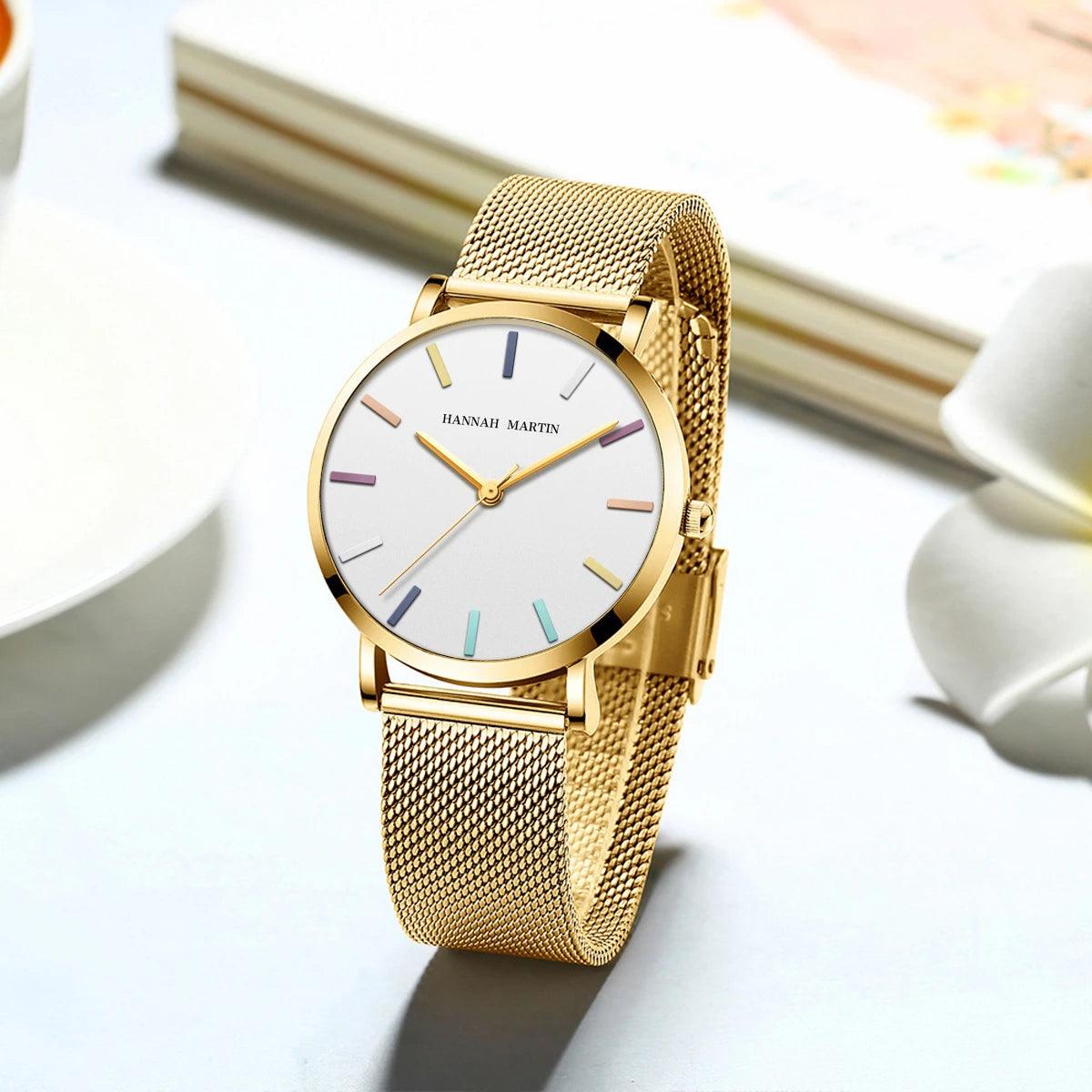 Top Brand Elegant Bohemian Style Women Watches  Simple Stainless Steel Mesh Strap Quartz Fashion Bracelet Watches