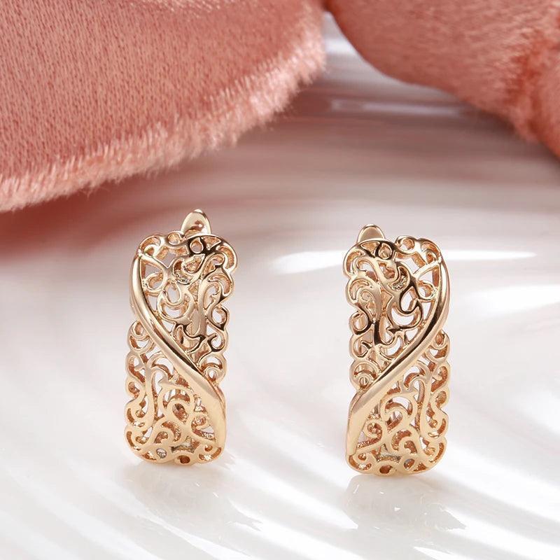 Fashion Ethnic Design 14K Rolled Rose Gold Full Hollow Texture Drop Earrings - Simple Party Daily  Jewellery