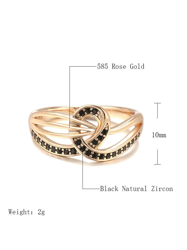 Luxury Geometric Line Cross Rolled 14K Rose Gold With Black AAA Zircon Crystals Ring - Fashion Vintage Jewellery