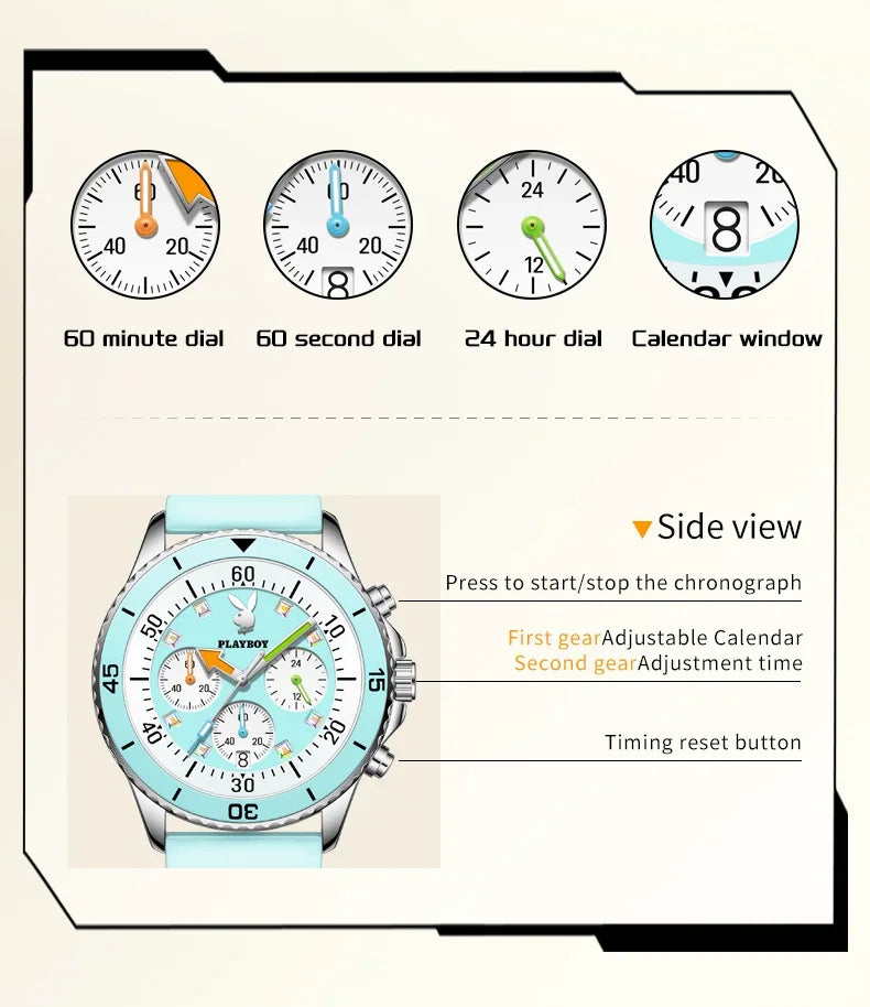 Stunning Top Brand Fashion Trend Elegant Original Silicone Strap Waterproof  Multifunction Quartz Wrist Watches