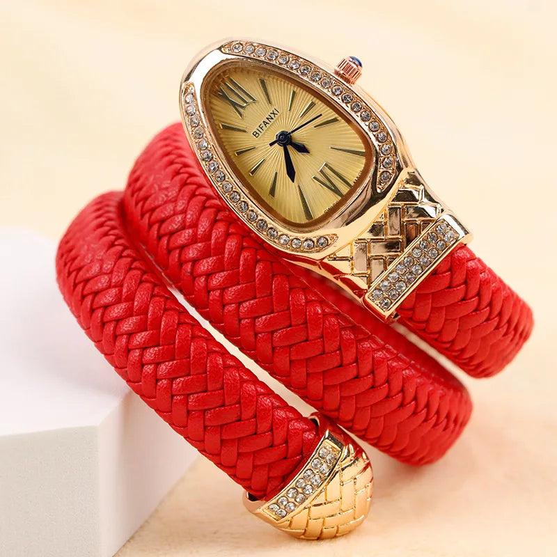 Unique Snake Shape AAA Luxury Fashion Quartz Watches Women's Zircon Diamonds Bling Gold Colour Ladies Watches