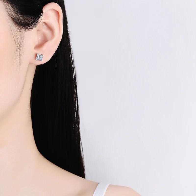 Brilliant Princess Cut 1 CT D Colour VVS1 Moissanite Diamonds Stud Earrings For Women Sterling Silver Fine Jewellery - The Jewellery Supermarket