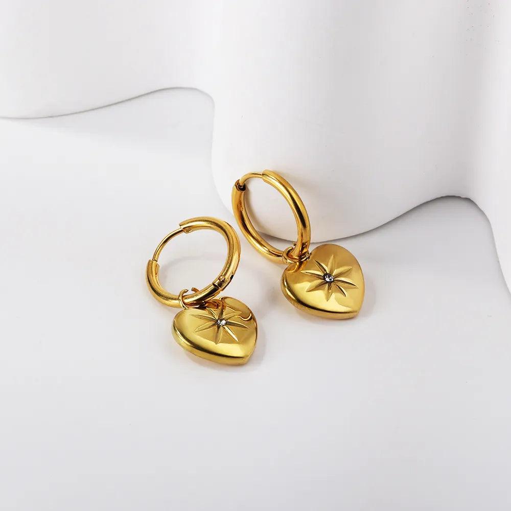 New Green White Color Zircon Crystals Stainless Steel Heart Square Leaf Shape Pendant Hoop Earrings For Women and Girls - The Jewellery Supermarket