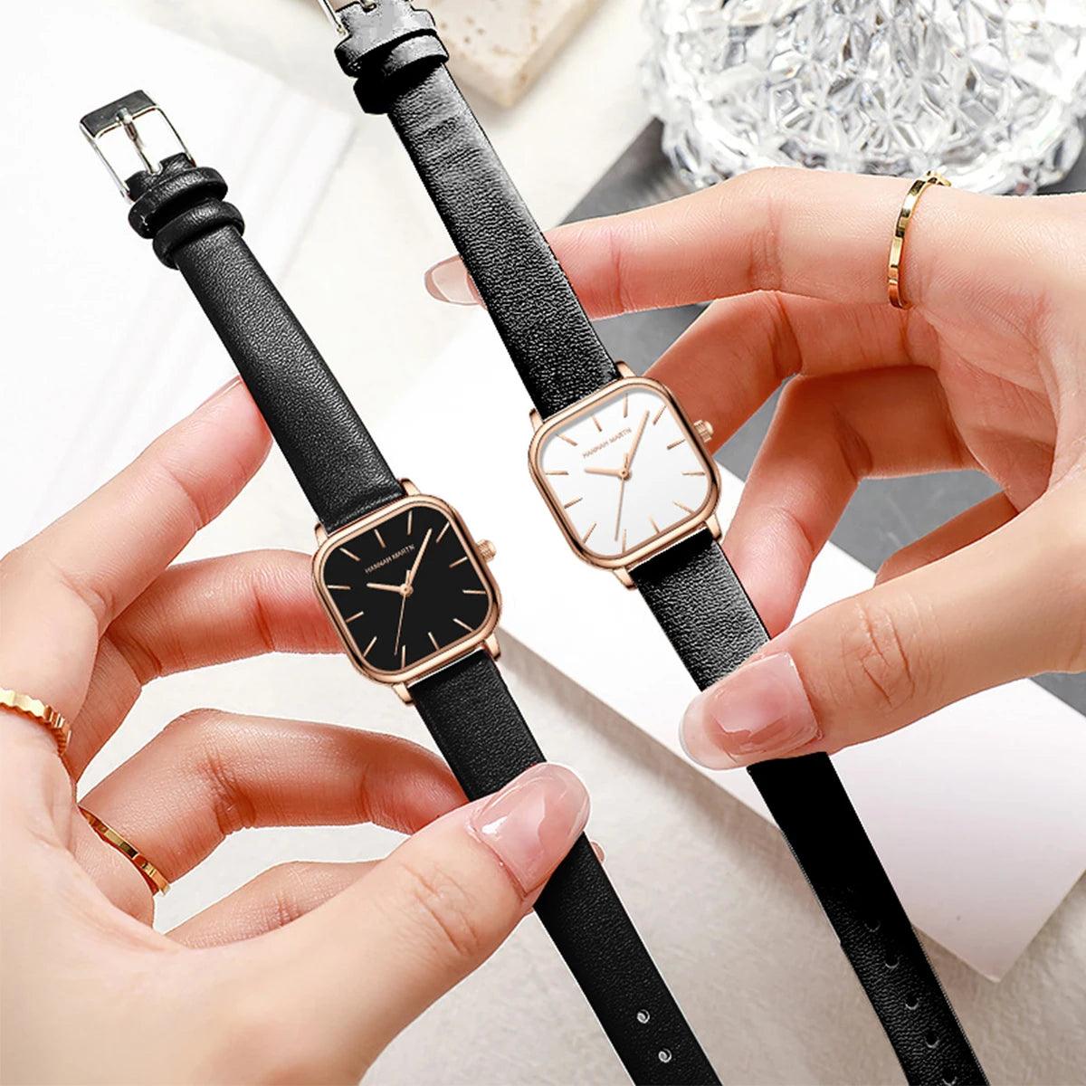 New Arrival Elegant Fashion Leather Square Rose Gold Tone Women Watches 24mm Mini Dial 3Bar Quartz Movement Watches