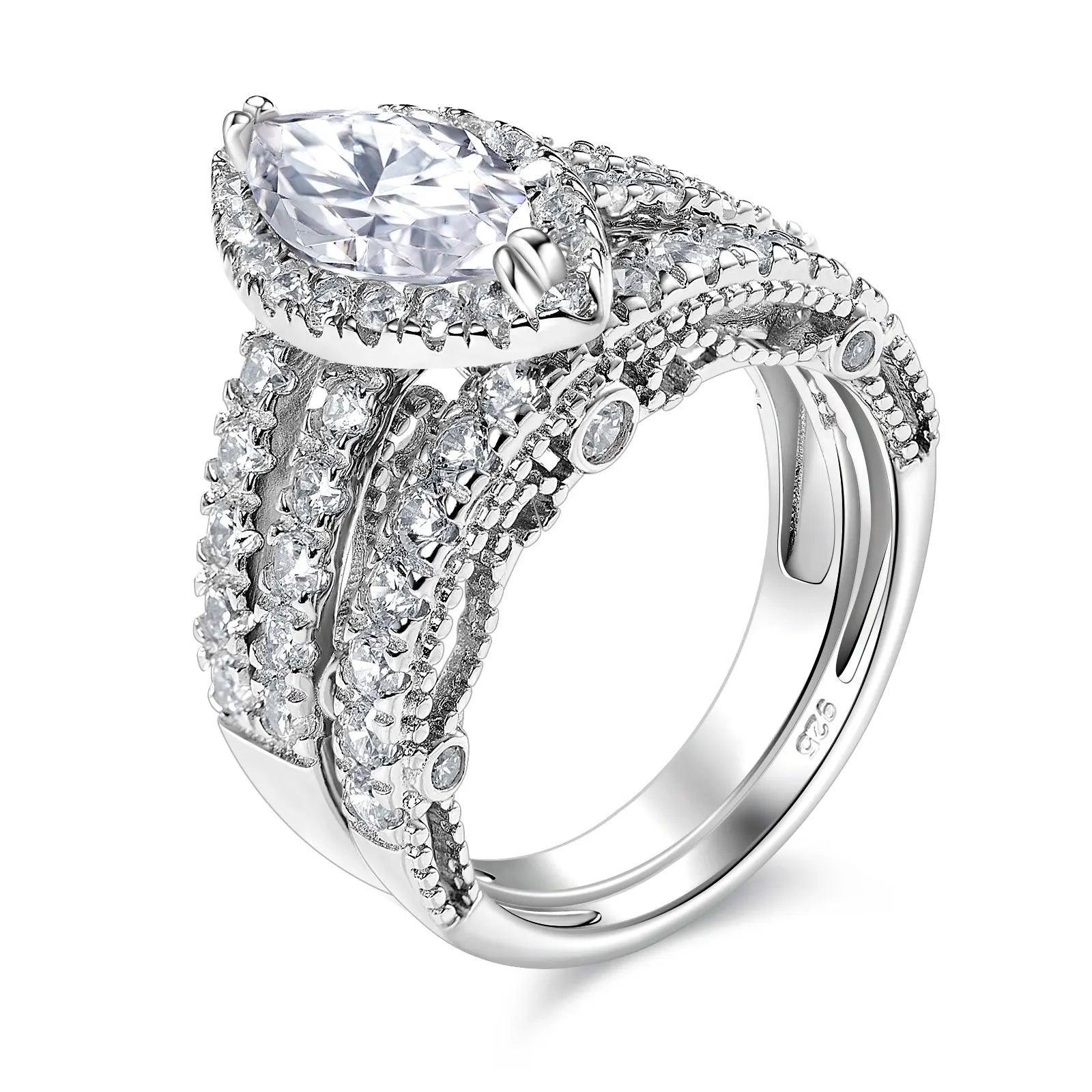 Amazing Marquise or Emerald Cut AAAAA Quality High Carbon Lab Created Diamond Luxury Ring Sets for Women - The Jewellery Supermarket