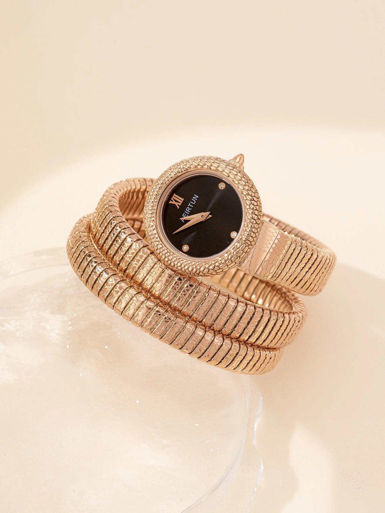 Modern Jewellery Luxury Trendy Snake Design Fashion Dress Women Bangle Bracelet Winding Quartz Watches for Women