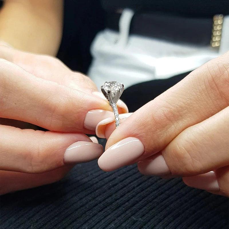 925 Sterling Silver 6.5mm Round Cut D Colour VVS1 Moissanite Solitaire Engagement Wedding Rings, Fine Jewellery