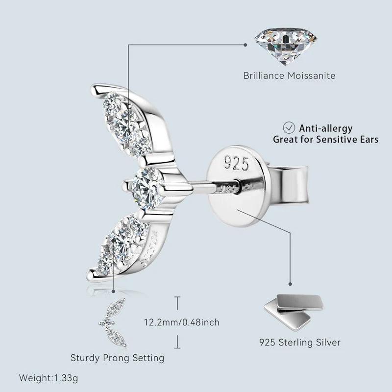 Minimalist Leaf-shape D Colour VVS1 Moissanite Diamonds Silver Earrings For Women Party Daily Fine Jewellery - The Jewellery Supermarket