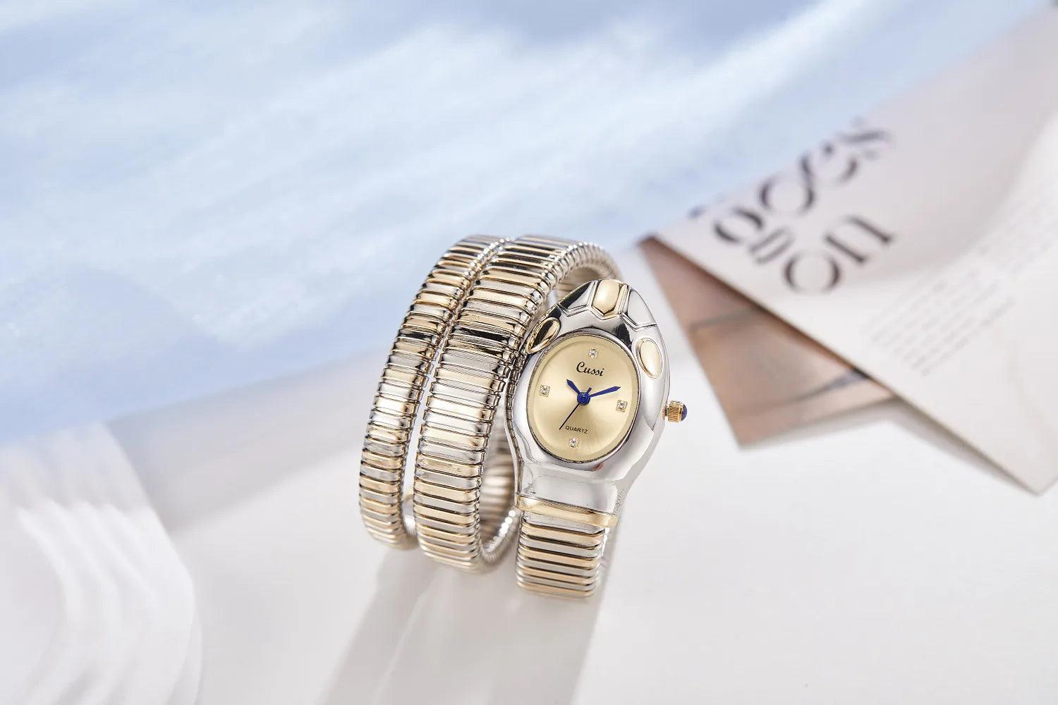 Unique Design Snake Watches for Women - Luxury Stainless Steel Quartz Fashion Lady Dress Jewellery