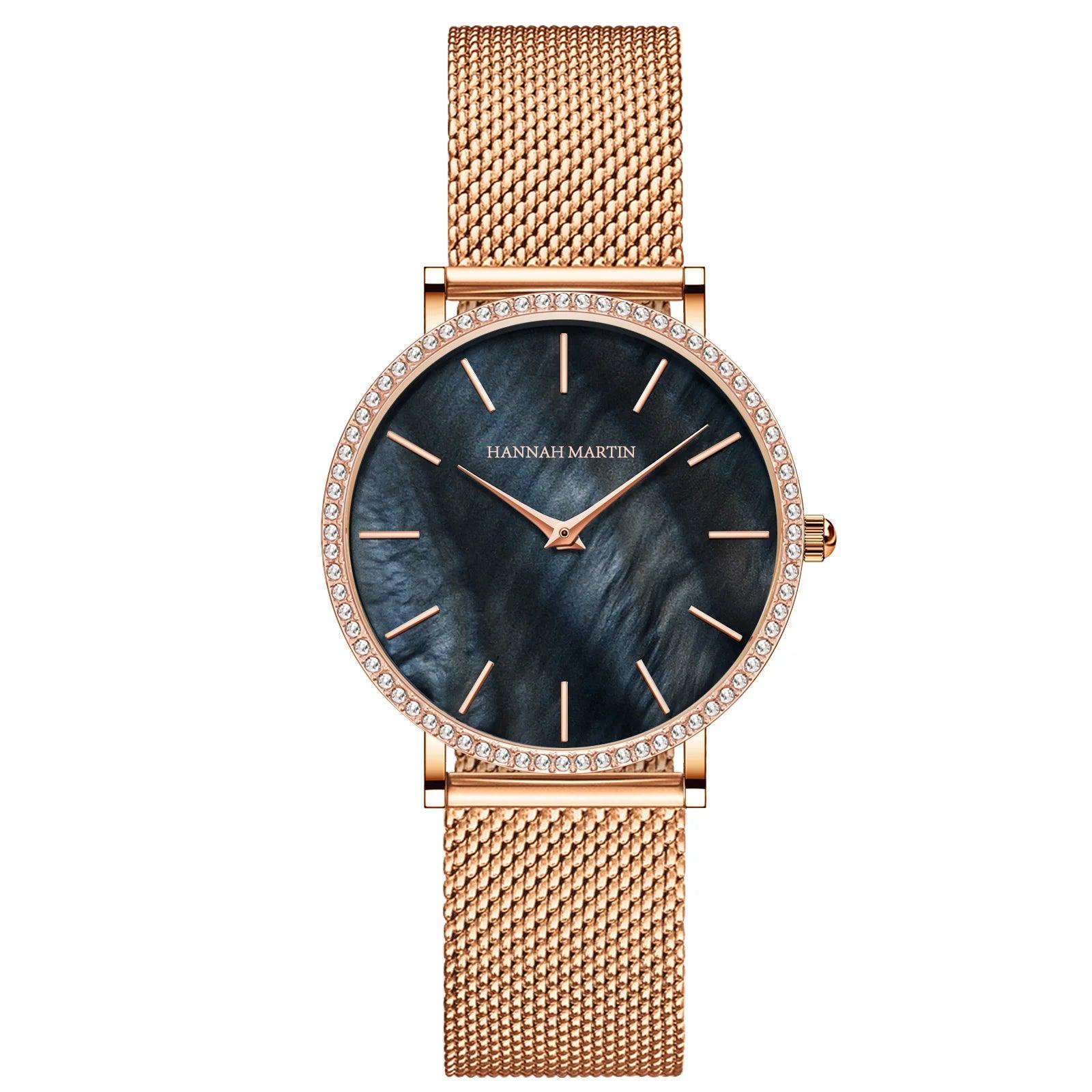Elegant Luxury Women Watch Quartz Movement Shell Dial Rhinestone Stainless Steel Fashion Waterproof Wristwatches