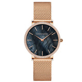 Elegant Luxury Women Watch Quartz Movement Shell Dial Rhinestone Stainless Steel Fashion Waterproof Wristwatches