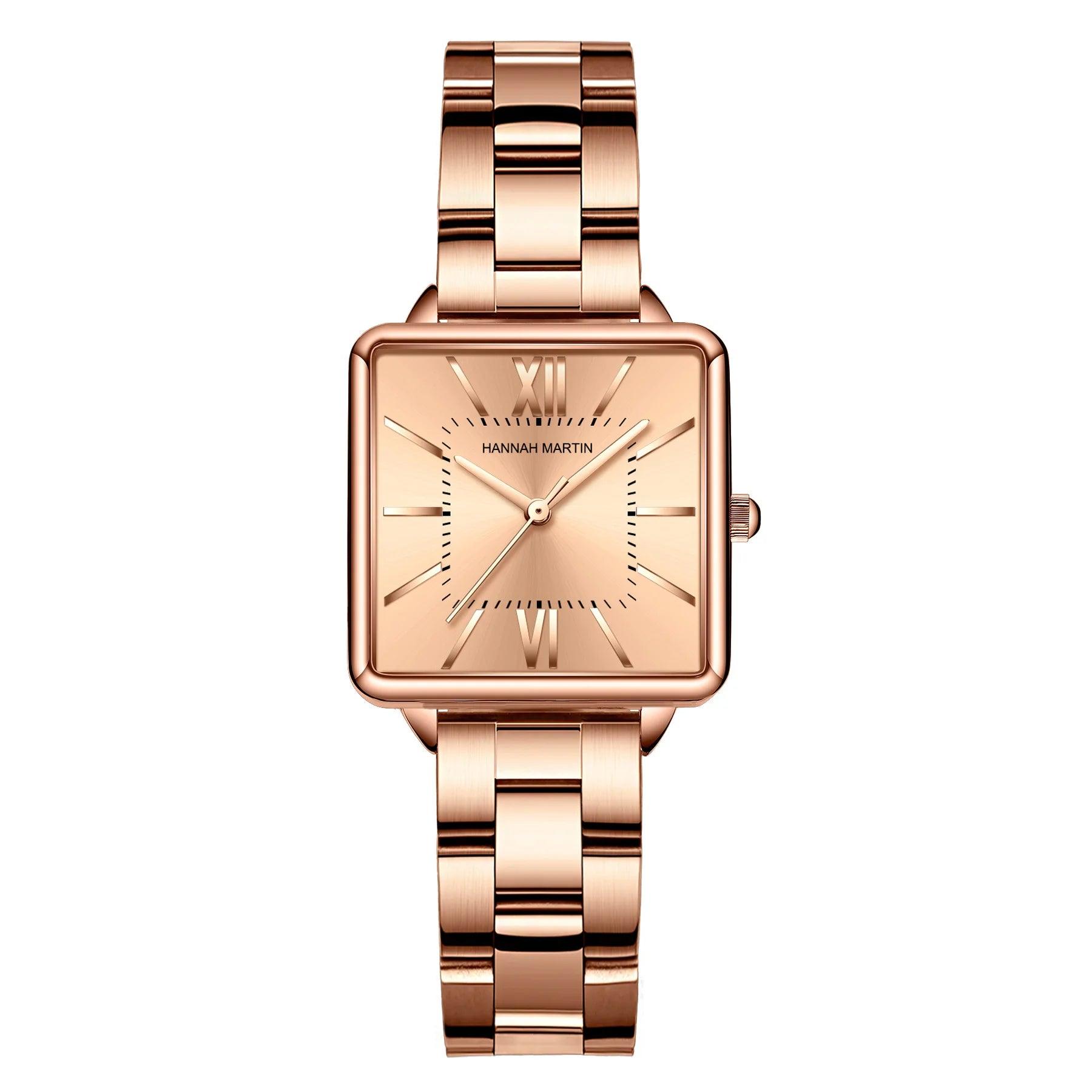 Elegant Green Dial Roman Square Ladies Rose Gold Plated Case Watches Quartz Stainless Steel Fashion Wristwatches