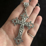 Large Victorian Cross Necklace Long 19” Chain Gold Silver Colour Religious Gothic Christian Jewellery - The Jewellery Supermarket